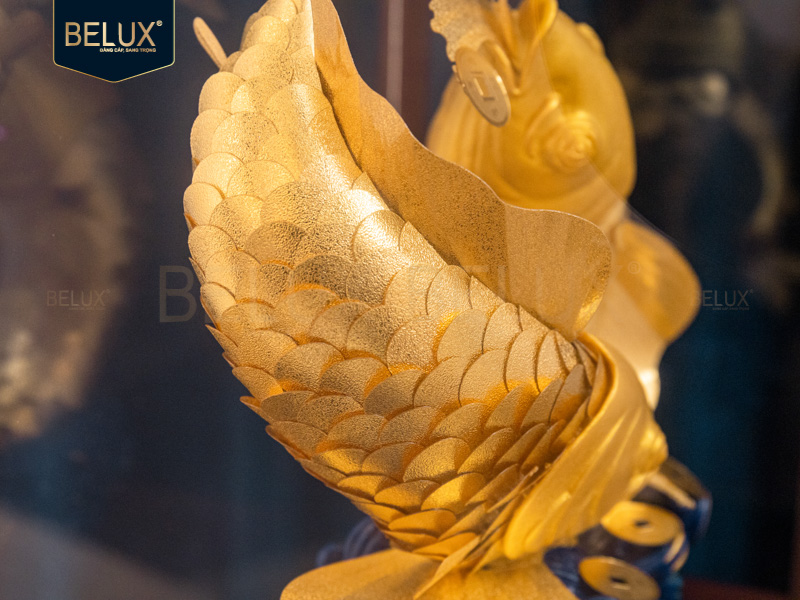 Tượng Đôi Cá Chép dát vàng 24k 28x17x36cm